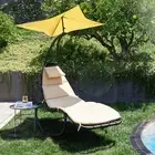 Patio Hanging Chaise Lounge Swing Cushion Seat Hammock Canopy Sun Shade, Beige