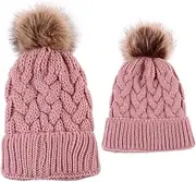 [Yinuoday] 2PCS Mother&Baby Hat Parent-Child Hat Family Matching Cap Winter Warmer Knit Wool Beanie Ski Cap