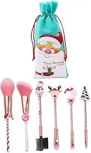 [PRETYZOOM] 6pcs Xmas Cartoon Makeup Brush Set Adorable Christmas Theme Brushes for Girls Synthetic Bristles No Shed Flat Fluffy Makeup Tools Kit