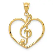 14K Yellow Gold Treble Clef In Heart Charm