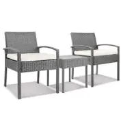 Gardeon 3PC Patio Furniture Bistro Set Wicker Outdoor Lounge Setting Grey