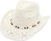[Generic] Cowboy Hats for Women Classic Straw Cowgirl Beach Hat Music Festival Party Adult Sun Straw Western Cowboy Hats, D-white, One Size, D-white, One Size