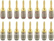 Nakamichi FanLock Excel Series 24k Gold Plated Banana Plug 10 AWG - 18 AWG Gauge Size 4mm for Speakers Amplifier Hi-Fi Stereo Home Theatre Radio Audio Wire Cable Quick Connector, 16 Pcs (8-Pairs)