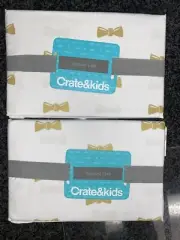 New ~ 2 Crate & Kids Standard Pillowcase White Gold Bows 30"x20" & Barrel