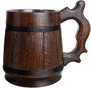 MyFancyCraft Wood Beer Mug 0.6L 20oz with Gift Box Stainless Steel Cup Men Eco-Friendly Souvenir Handmade Retro Brown