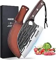 Huusk Upgraded Serbian Chef Knife-Japanese Meat Cleaver Knife for Meat Cutting Forged Butcher Knives with Sheath Full Tang Kitchen Chopping Knives for Home, Outdoor Cooking, Camping