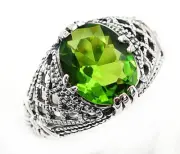 2CT Natural Peridot 925 Solid Sterling Silver Filigree Ring Jewelry Sz 7