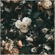 [Floralplus] Black Floral Wallpaper Removable Vintage Flower Wallpaper for Shelf Liner Locker Wallpapers for Renter Boho Adhesive Contact Paper for Cabinet School Countertops 17.5 x 78.7 in
