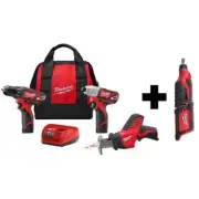 Milwaukee Drill + Impact Driver + Reciprocating Saw Combo Kit 12V w/ Rotary Tool