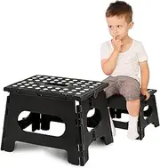 Living Today Folding Step Stool, Non-Slip Step Stools with Portable Handle for Adults and Kids Holds Up to 125KG, Compact Plastic Foldable Step Stool for Bathroom Bedroom Kitchen Home Outdoor Indoor (Black)