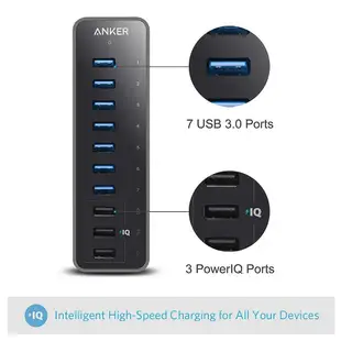 Anker 10孔 60W 集線器 USB 3.0 + PowerIQ 充電 USB-A Hub 10-Port