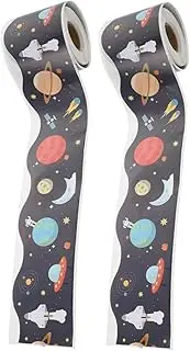 HOUDERCO 2 Rolls Outer Space Bulletin Board Border Pastel Space Theme Decorations for Classroom Astronaut Planet Cutouts for Back to School Decor