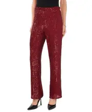 VINCE CAMUTO Women's Pull-On Sequined Flared Pants Dark wine Size Large B4HP