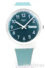 New Swiss Swatch POOL LIGHT Turquoise Silicone Day Date Watch 34mm GW714 $80