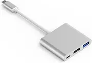 USB Type-c to HDMI 4K + USB 3.0 Standard + PD Charging Port 3 in 1 Adapter(Silver)