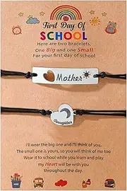 [CHYHMYT] First Day of School -Back to School Mother Daughter Bracelets Matcing Heart Charm Wish Bracelets First day of School Gifts for Girls Matching Adjustable Heart