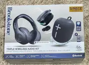 New BROOKSTONE Triple Wireless Audio Kit Headphones, Ear Buds, Portable Speaker