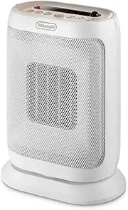 [De'Longhi] Capsule You&Me HFXR40T20.WB, Motorized Heater, Quiet Heater with Functional Design, 24h Timer, Digital and Remote Control, Safety Thermostat, 2 Power Levels, 2000W, White/Beige