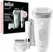 Braun Silk-épil 7 Women's Epilator/Hair Remover for Long Lasting Hair Removal, Mini Body Razor, Razor Attachment and Trimmer Attachment, 7-441, White/Silver