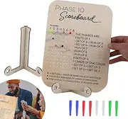 Phase 10 Score Board,with bracket,for Phase 10 Card Game,Dedicated Deck Card Games Phase 10 Card Game Wooden Made Score Board with Vertical bracket &10 Colored Pegs,for Families,Adults & Kids(1 Pack)