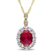 Oval Lab-Created Ruby, White Topaz and Diamond Accent Frame Pendant in 14K Gold û 17"