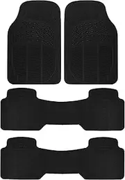 BDK 3-Row ProLiner Original Heavy Duty 4pc Front & Rear Rubber Floor Mats for Car SUV Van (Fits 3rd Row Vehicles) - All Weather Protection Universal Fit (Black)