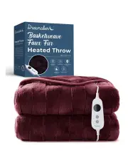 [Dreamaker] Basketweave Faux Fur Electric Heated Throw Blanket in Cherry