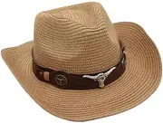 [Generic] Straw Cowboy Hats Western Cowgirl Hat for Women/Men Foldable Wide Brim Cowboy Hat Travel Vacation Beach Sun Hats, Khaki 2, One Size
