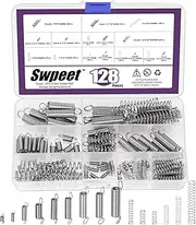 Swpeet 128Pcs 16 Sizes Stainless Steel Extension and Compression Springs Kit，Extension Spring with a Dual Hook Mechanical Springs Small Spring for Home Repairs