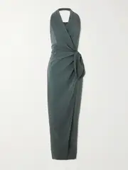 [Cortana] Cortana - Mona Linen And Silk-blend Halterneck Maxi Wrap Dress - Green - FR 36 FR 36 Green
