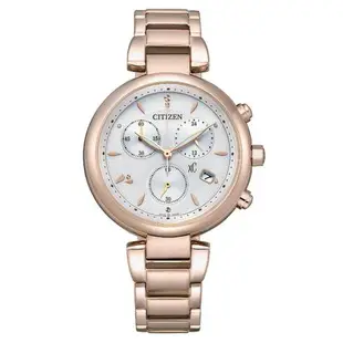 【CITIZEN】星辰 Eco-Drive 光動能 xC FB1456-65A 藍寶石鏡面 鋼錶帶 三眼計時女錶 白/玫瑰金 35mm