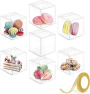 50 Pcs Clear Party Favor Boxes,2x2x2 Inches with Ribbon, Small Transparent Cube Treat Boxes for Candy Mini Cupcake & Chocolate Bomb, Individual Macaron Packaging Box