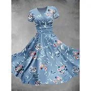Women's Midi Dress Shift Dress Summer Dress Vacation Casual Daily Regular Fit Floral Graphic Short Sleeve V Neck Light Green Blue Green Beige Summer Spring