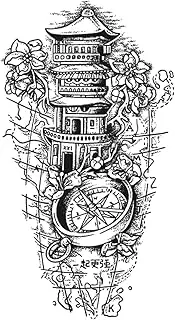Best Friend Tattoos,Attic Compass Flower,Flower Tattoos,Resilience,Real Tattoo Look,Water-Resistant,Lasts 1-2 Weeks,18 x 11 cm
