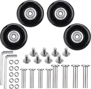 NONMON Set of 4 Replacement Wheels with Ball Bearing Kits Rubber Metal for Luggage Suitcase Trolley Hard Shell Gift Black, Black, 45mm x 18mm