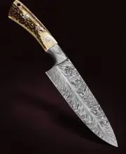 AB CUTLERY CUSTOM HANDMADE DAMASCUS CHEF KNIFE HANDLE REAL STAG ANTLER
