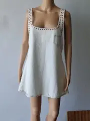 NEW ONE TEASPOON DENIM MINI WHITE DRESS STUDS WHITE S 8 4 26 $350 WOMEN