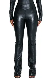 Naked Wardrobe Croc Embossed Faux Leather Bootcut Pants in Black at Nordstrom, Size Medium