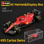 Bburago1:43 2022 Ferrari F1-75 #55 Sainz F1 Racing Diecast Model Car + Helmet