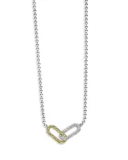 Lagos 18K Yellow Gold & Sterling Silver Caviar Lux-Clip Diamond Bead Link Necklace, 16-18 - Exclusive