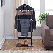 Solid Wood Suit Valet Stand, Floor Standing Clothes Valet with Trouser Bar Jacket Hanger and Drawer Shelf, Quickly and Easily Prepare Clothes for Going Out, Save Space, for Office, Bedroom