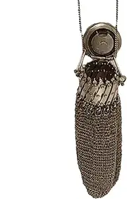 [Generic] Vintage Coin Pouch Metal,Metal Coin Pouch - Antique Accessories Koi H Pouch,Coin Holder T for Medieval Lovers Unique Small Vintage Double Mesh Pouch, Silver, 説明を参照してください