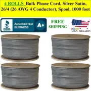 4 ROLLS Telephone Cable Bulk Phone Cord, Silver Satin, 26/4 Conductor), Spool