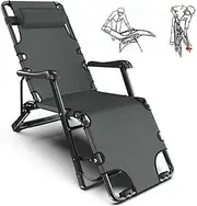 Reclining Sun Lounger Patio Folding Chaise Lounge Adjustable Back Recliner Portable Camping Chair for Office Lawn-B