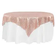 Square Rose Gold Sequin Table Overlay Topper 125cm