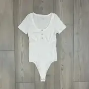 Aerie Top Womens Size XS White Ribbed Bodysuit NWT Henley