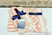 3 Pc Pendleton Sundown Dusty Pink White Bath Towel and Fingertip Set Aztec NEW