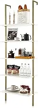 Giantex 5-Tier Ladder Shelf, Wall Mounted Bookshelf with Steel Frame, Elegant Bookcase, Open Storage Display Shelves, Tall Plant Flower Rack for Home Office, Living Room & Bedroom, Gold & White