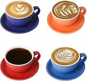 Yundu Porcelain Latte Cup and Saucer - 10 oz for Cappuccino,Tea,Cafe Mocha, Set of 4,Matte Mixed Color
