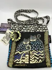Laurel Burch Gato Cat Print Crossbody Bag Beaded Adjustable Strap NWT Wood Charm